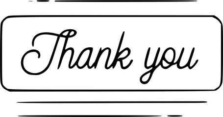 Simple black and white graphic featuring the words "Thank you" in cursive script.