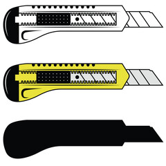Set of cutter knife vector illustration. Cutter knife silhouettes