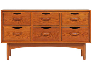 Wooden six-drawer dresser with curved handles