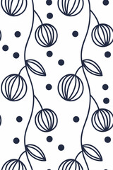Dark Blue Floral Dots Pattern white