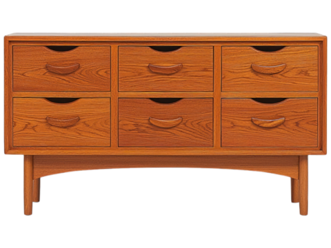 Wooden six-drawer dresser with curved handles