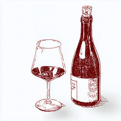 bottle and glass of red wine. Generative AI