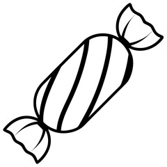 Obraz premium Simple line art illustration of a wrapped candy with twisted ends isolated on white background