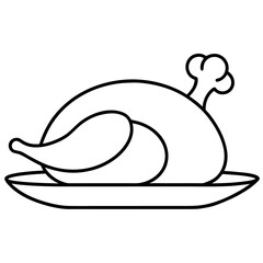 Fototapeta premium Elegant line art of a roasted turkey on a platter with garnishes isolated on white background