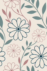 Floral pattern with abstract flowers and leaves vector