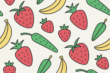 Red strawberries yellow bananas green peppers strawberry