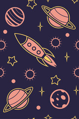 Space Rocket Planets Stars Suns vector