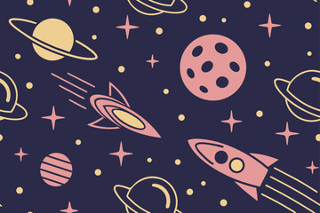 Space rockets and planets pattern stars cosmic