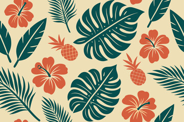Tropical floral and pineapple pattern hibiscus