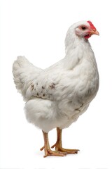 Fototapeta premium Back Of Chicken. White Hen Portrait in Close-up Rear View on Grey Background