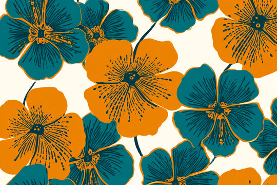 A detailed vector illustration of a Tanzanian Kitenge fabric with vibrant floral motifs