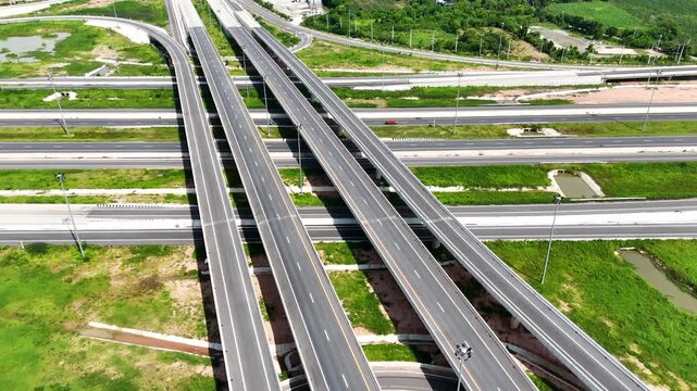 Drone footage aerial view bridge intersection between the highway numbers 290 and 304 Nakhon Ratchasima