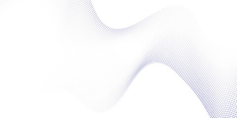 Blue smooth waves on white background abstract smooth dots line wave digital flowing art curve