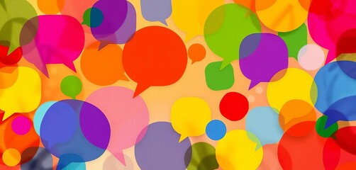 Abstract colorful background with overlapping speech bubbles,  vibrant,  conversation