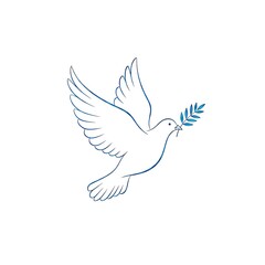 Obraz premium Dove with Olive Branch Line Art, Symbol of Peace and Hope, Vector Illustration