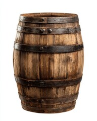 Fototapeta premium Barrel Isolated on White: Vintage Wooden Wine Barrel with Retro Design