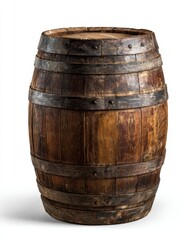 Obraz premium Barrel Vintage Wooden Isolated on White Background. Old Retro Brown Beer Wine Distillery