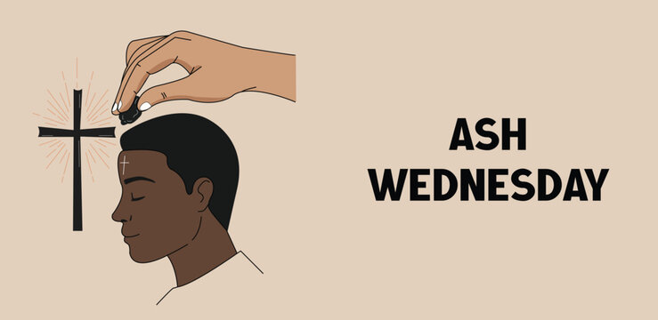 Ash Wednesday Illustration – Christian Lent Observance with Cross and Ashes - Powered by Adobe