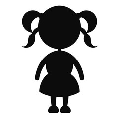 Obraz premium Simple black silhouette of a doll with pigtails isolated on white background