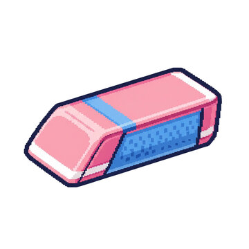 Pixelated Pink Eraser with Blue Stripe and Textured Surface