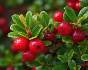 Bearberry Cotoneaster Berries: Bright Red Berries and Green Leaves in Natural Background
