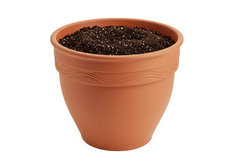 Terracotta pot with soil ready for planting isolated on transparent background