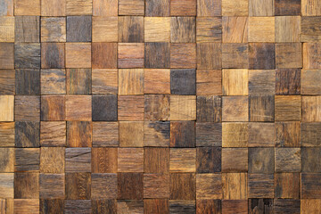 wood texture wall panel made of small planks. brown planks as background