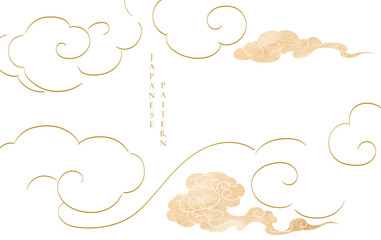 Japanese background with hand drawn wave brown and gold texture vector. Hand drawn wave chinese cloud decorations in vintage style. Art abstract banner design.