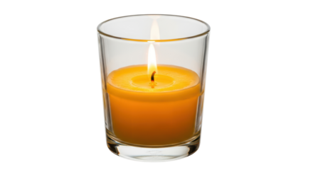Lit Orange Candle in Clear Glass on Transparent Background for Relaxation and Home Decor