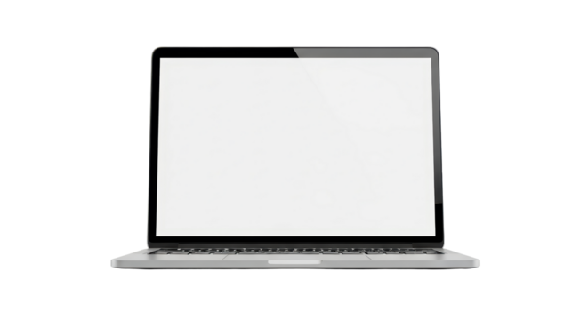 Modern Silver Laptop Computer with Blank Screen on Transparent Background