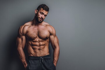 Buff Guy. Athletic Male Fitness Model Demonstrating Biceps Strength and Muscular Body