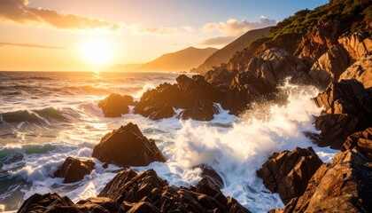 Obraz premium Sunset over the ocean, a breathtaking seascape with vibrant colors sunset