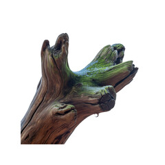 Intricate Moss-Covered Driftwood Branch with Water Droplet