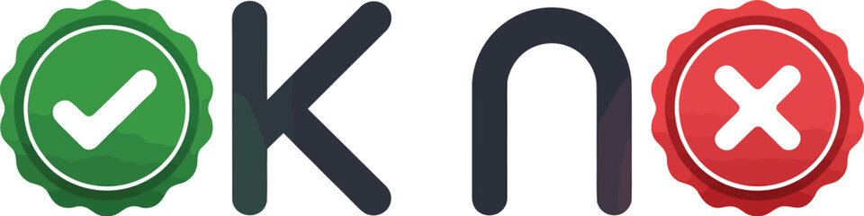 Obraz premium A graphic of the word know with a green check mark and a red x mark on a white background plain