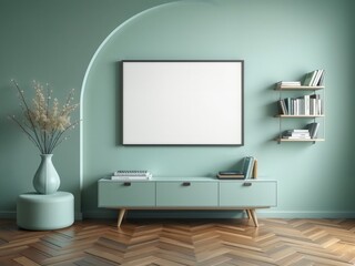 Modern Minimalist Living Room with Frameless TV and Soft Green Wa