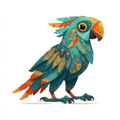 A vector illustration of a rainforest parrot spirit with glowing feather patterns