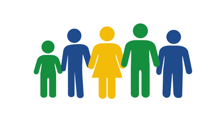 Illustration of a colorful group of people standing together holding hands on a white background image