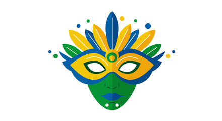 Illustration of a colorful carnival mask with feathers and decorative elements on a white background
