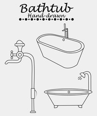Hand-Drawn Bathtub Outline – Simple Doodle Sketch Vector Illustration