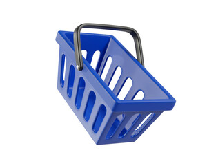 Blue empty Shopping Cart from a supermarket for shopping. Shopping Basket, Shopping bag, 3d rendering of the icon on a transparent background
