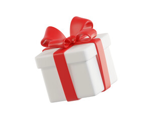 3D rendering White gift box with a red bow. A stylized icon perfect for holiday, birthday, or Christmas. Ideal for greeting cards and promotional materials.
