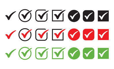 Set icon Ceklist vector symbol design, check box icon with correct, accept checkmark icons green tick box, check list circle frame - checkbox symbol sign. check mark box square frame.