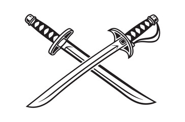 Crossed Swords Black and White Vintage Style Illustration