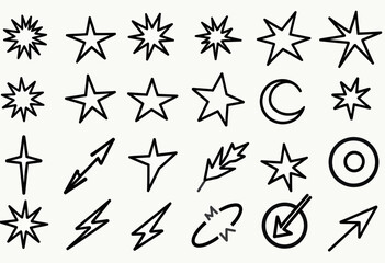 Fototapeta premium Ignite Creative Expression with Hand-Drawn Motifs: A Diverse Collection of Sketchy Stars, Arrows, Lightning Bolts, and Moon Shapes, Perfect for Unique Illustrations, Storytelling, or Digital Art Proje