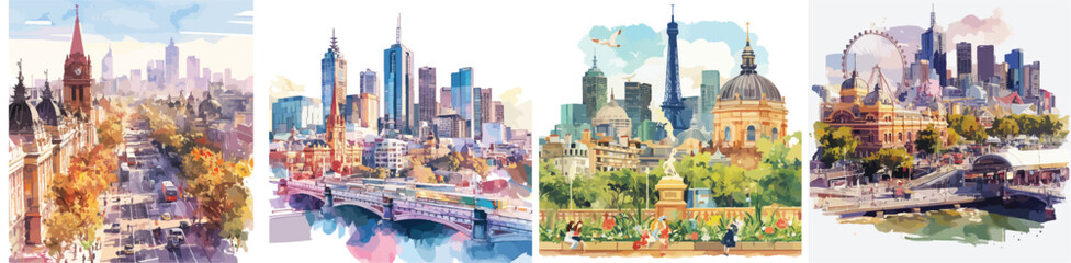 Naklejka premium melbourne watercolor clipart