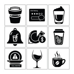 Restaurant Icons Vector Collection Featuring Food Beverage And Service Related Symbols