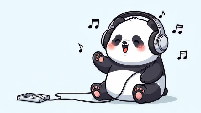 Cute Panda Enjoying Music with Headphones