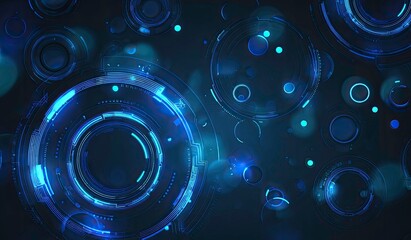 Futuristic Technology Background with Glowing Blue Circles and Geometric Shapes