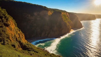 Obraz premium Dramatic Coastal Cliffs Bathed in Golden Sunlight