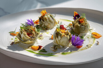 Elegant Provençal artichauts à la barigoule with herbs and vegetables